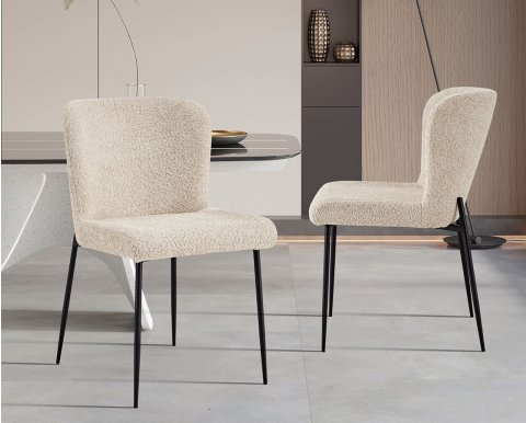 Lot de 2 chaises modernes en tissu teddy et piétement métal ELIN