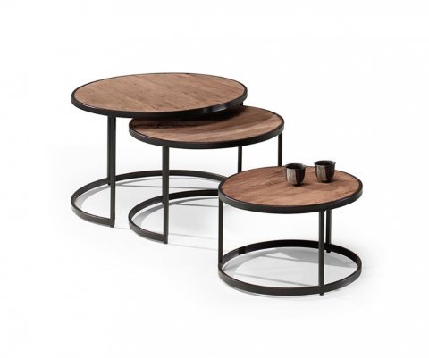 Table basse gigogne industrielle bois et métal JERSEY