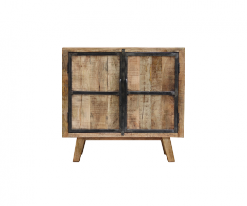 Petit buffet industriel bois massif 2 portes 95cm MEERA