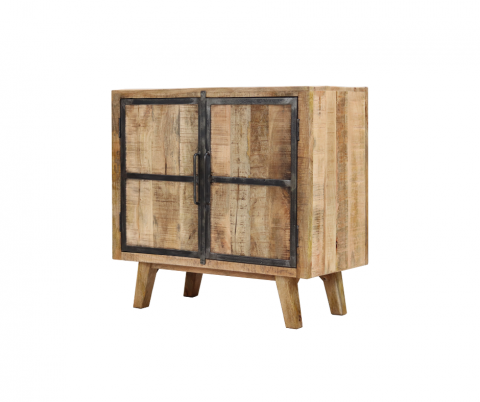 Petit buffet industriel bois massif 2 portes 95cm MEERA