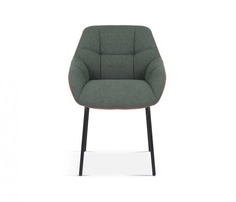 Lot de 2 chaises capitonnées bi-matières vert et camel EMMA