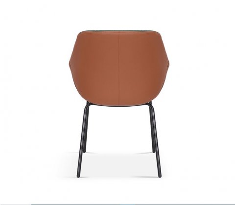 Lot de 2 chaises capitonnées bi-matières vert et camel EMMA