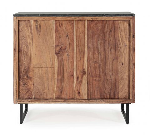 Petit buffet en bois d'acacia 2 portes avec plateau en marbre JEAN