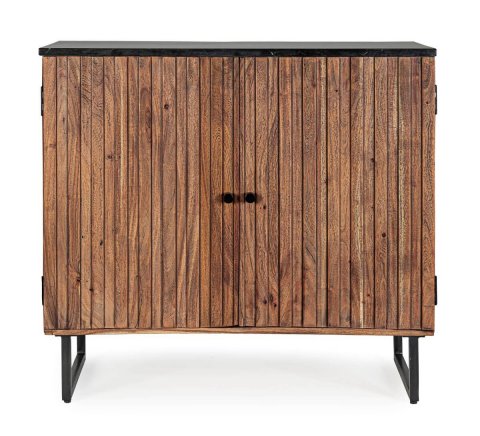 Petit buffet en bois d'acacia 2 portes avec plateau en marbre JEAN