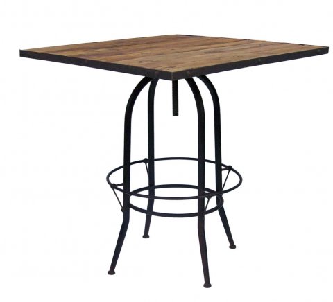 Table de bar carrée industrielle bois et métal 90cm KARLA