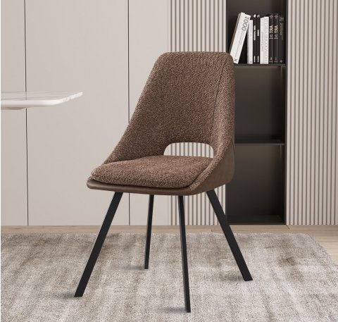 Lot de 2 chaises modernes en tissu marron teddy et simili cuir SOHO