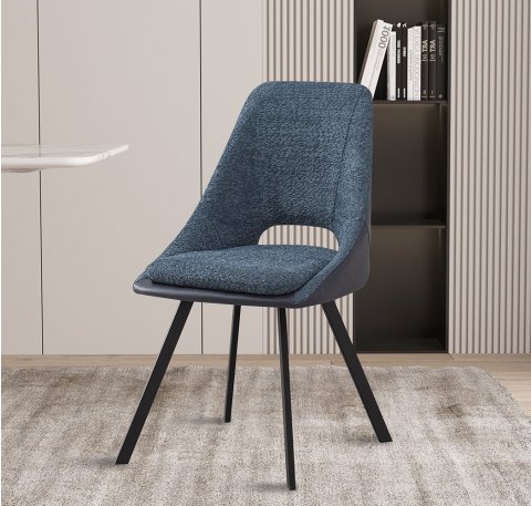 Lot de 2 chaises modernes en tissu teddy bleu et simili cuir SOHO