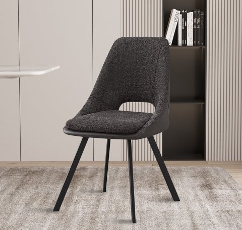 Lot de 2 chaises modernes en tissu gris teddy et simili cuir SOHO