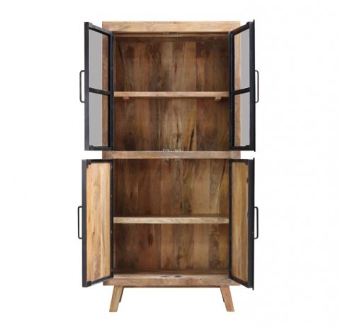 Vaisselier industriel bois massif manguier 4 portes MEERA