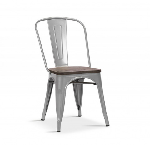 Lot de 2 chaises métal grise et bois style industriel HIPSTER