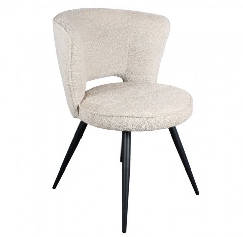 Lot de 2 chaises modernes tissu bouclé écru et pieds métal noir FREJA