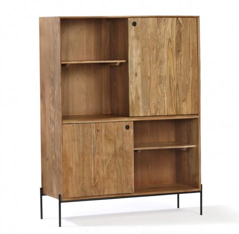 Bibliothéque bois massif d'acacia scandinave portes coulissantes NICK