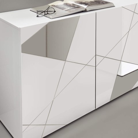 Buffet blanc laqué design 4 portes avec miroir 240 cm MILANO