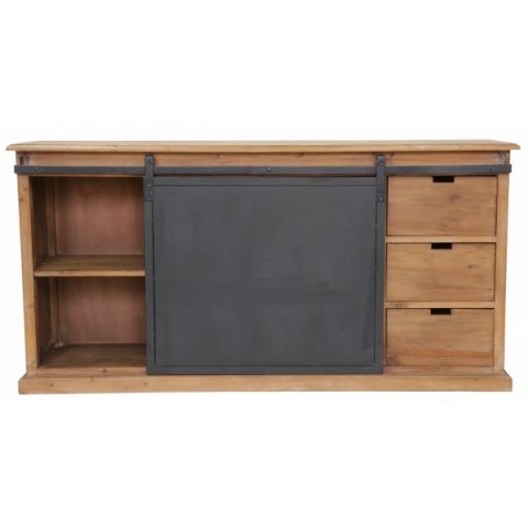 Buffet industriel porte coulissante bois massif et métal 180cm SANTY