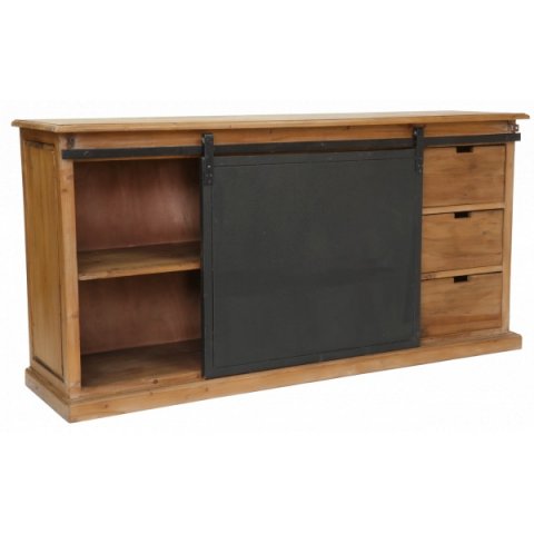 Buffet industriel porte coulissante bois massif et métal 180cm SANTY