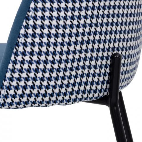 Chaise design velours bleu avec motifs pieds de poule (lot de 2) LEA