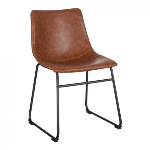 Chaise vintage simili cuir marron avec surpiqûres (lot de 2) JAKE