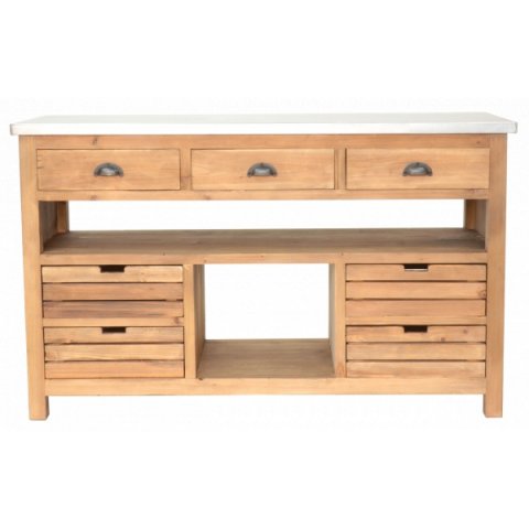 Console industrielle 140cm en bois massif et zinc 7 tiroirs KASE