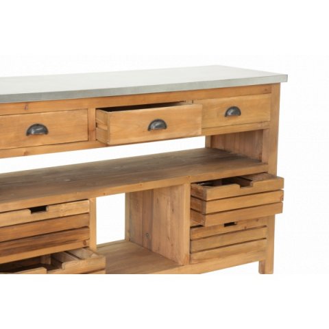 Console industrielle 140cm en bois massif et zinc 7 tiroirs KASE