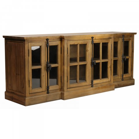 Buffet industriel en bois massif avec portes vitrées 200cm PARYLAN
