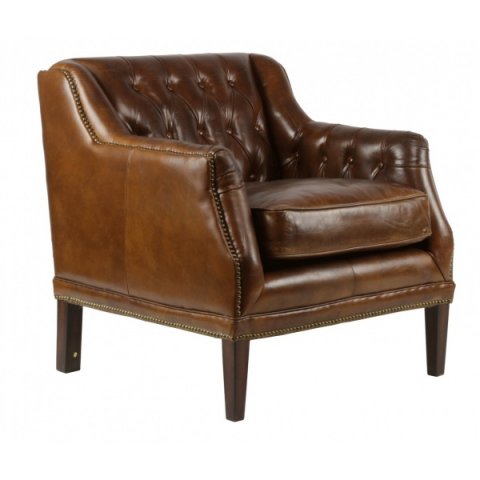 Fauteuil capitonné en cuir marron CAMBRIDGE