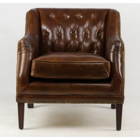 Fauteuil capitonné en cuir marron CAMBRIDGE