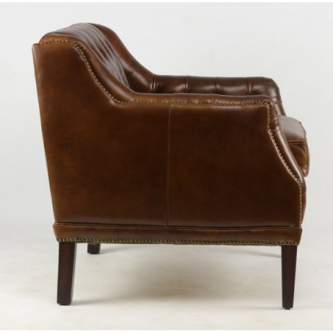 Fauteuil capitonné en cuir marron CAMBRIDGE