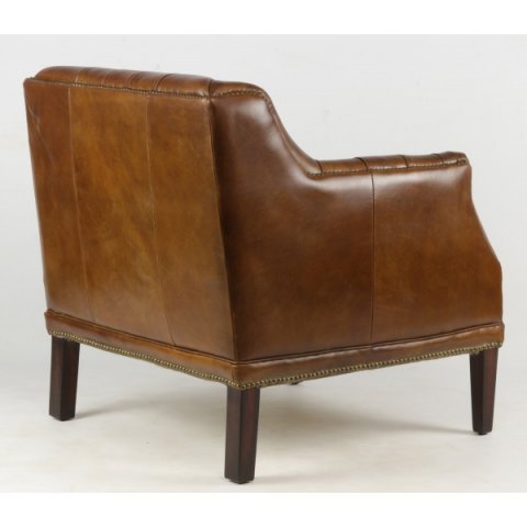 Fauteuil capitonné en cuir marron CAMBRIDGE