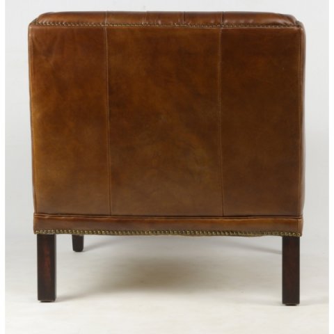 Fauteuil capitonné en cuir marron CAMBRIDGE