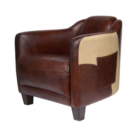 Fauteuil cigare cuir marron avec poche HORSE