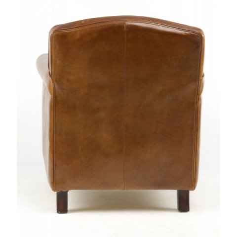 Fauteuil cuir marron clouté style vintage NORMANDY