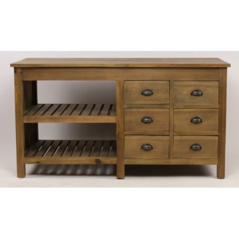 Ilot de cuisine en bois massif recyclé style industriel 150cm MIOREL