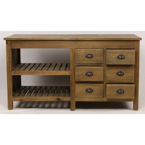 Ilot de cuisine en bois massif recyclé style industriel 150cm MIOREL