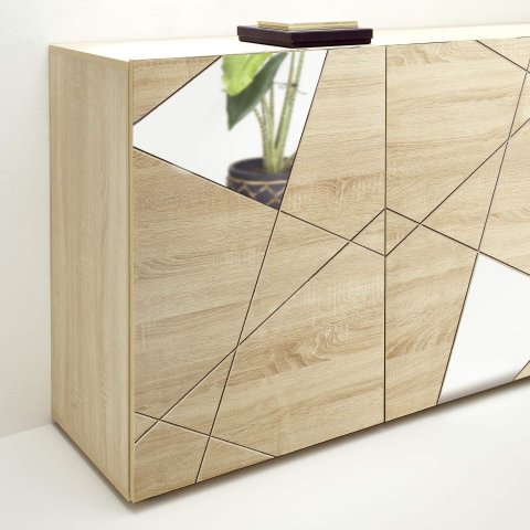 Meuble TV moderne bois clair avec miroirs 180cm MILANO