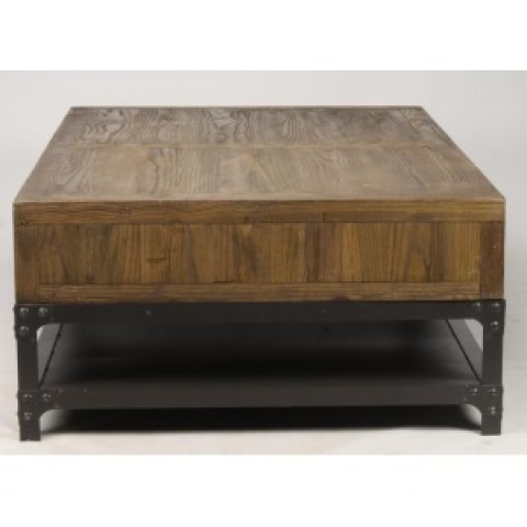 Table basse bois massif industrielle apothicaire 6 tiroirs OAKLAND