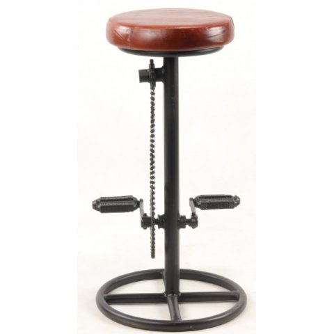 Tabouret vélo industriel cuir et métal BIKE