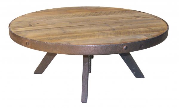 Table basse ronde industrielle bois et métal réglable JERSEY