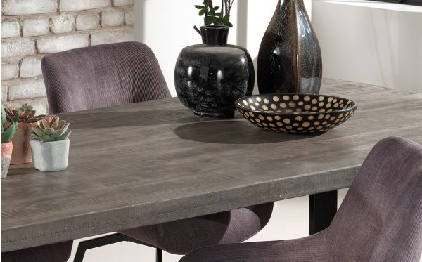 Table à manger 200 cm en bois massif grisé industrielle VICTOR