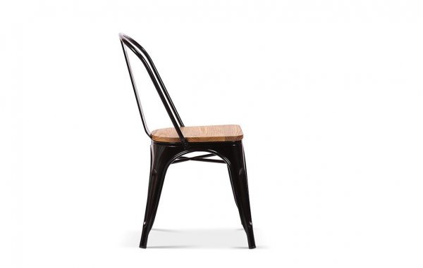 Chaise en métal noir industrielle et bois massif clair RETRO