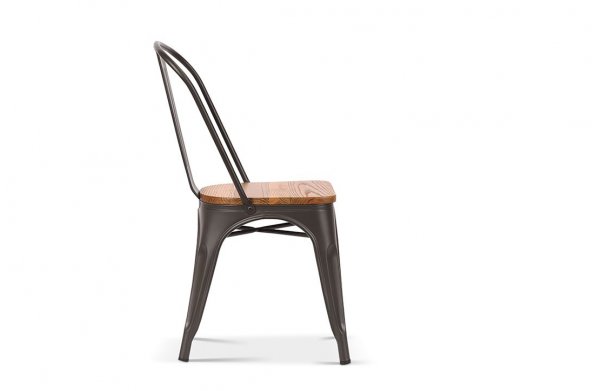 Chaise en metal industrielle avec assise en bois clair RETRO