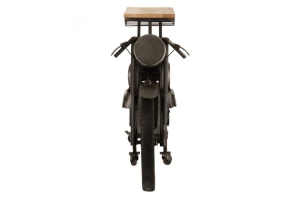 Bar moto sur roulettes industriel métal et bois 200cm BIKE