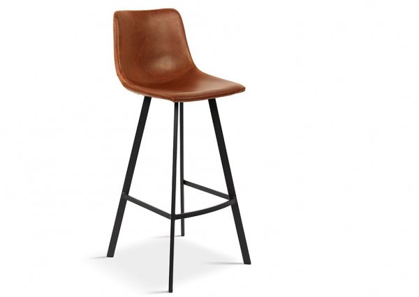 Chaise de bar 75 cm vintage marron en simili cuir SOLEN