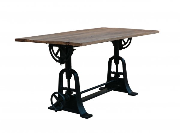 Table à manivelle métal et bois industriel FACTORY