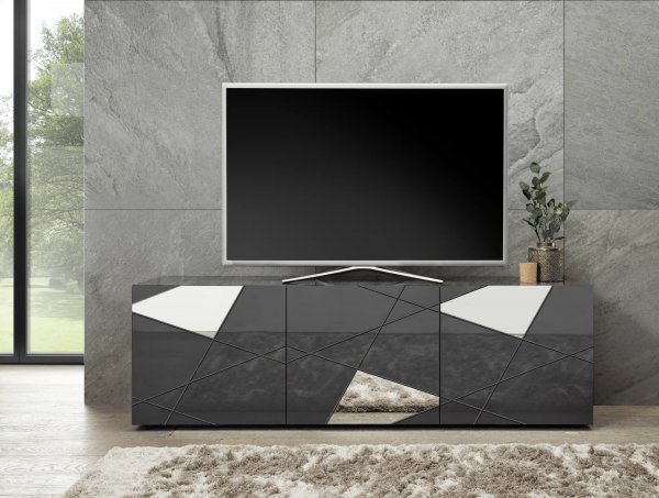 Meuble TV design gris anthracite avec miroirs 180cm MILANO
