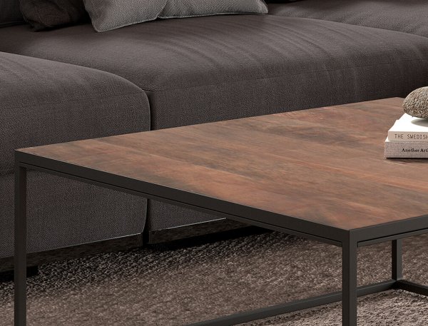 Table basse carrée en bois massif et métal style industriel JANE