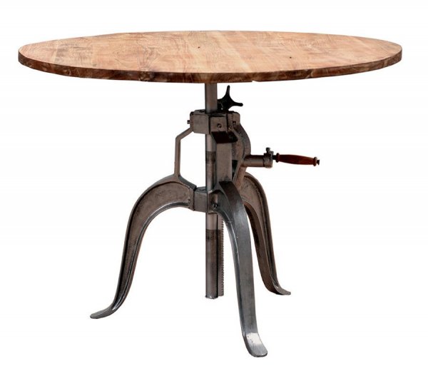Table à manivelle ronde bois et métal industriel SQUARE