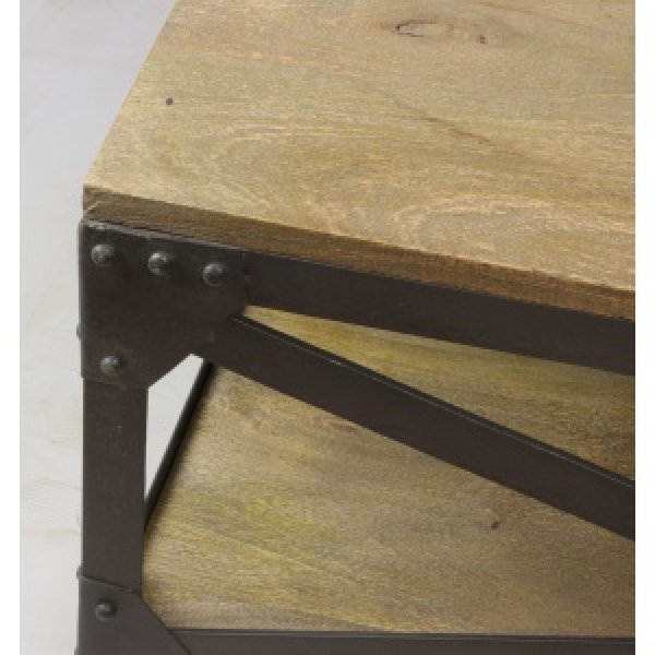 Table basse industriel bois massif et métal RIVET