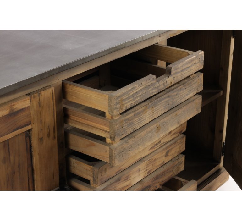 Buffet industriel style frigo bois et zinc 160cm KANSAS