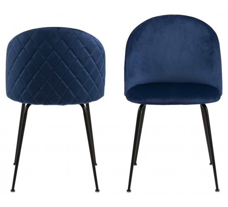 Chaise capitonnée design velours bleu (lot de 2) PRESTANCE