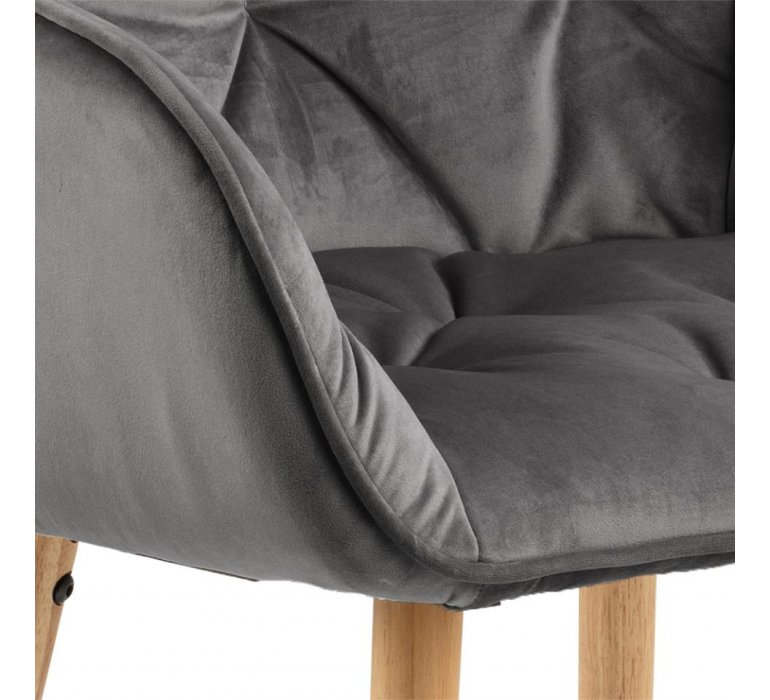 Chaise capitonnée velours gris moderne piétement bois ( Lot de 2) ELSA
